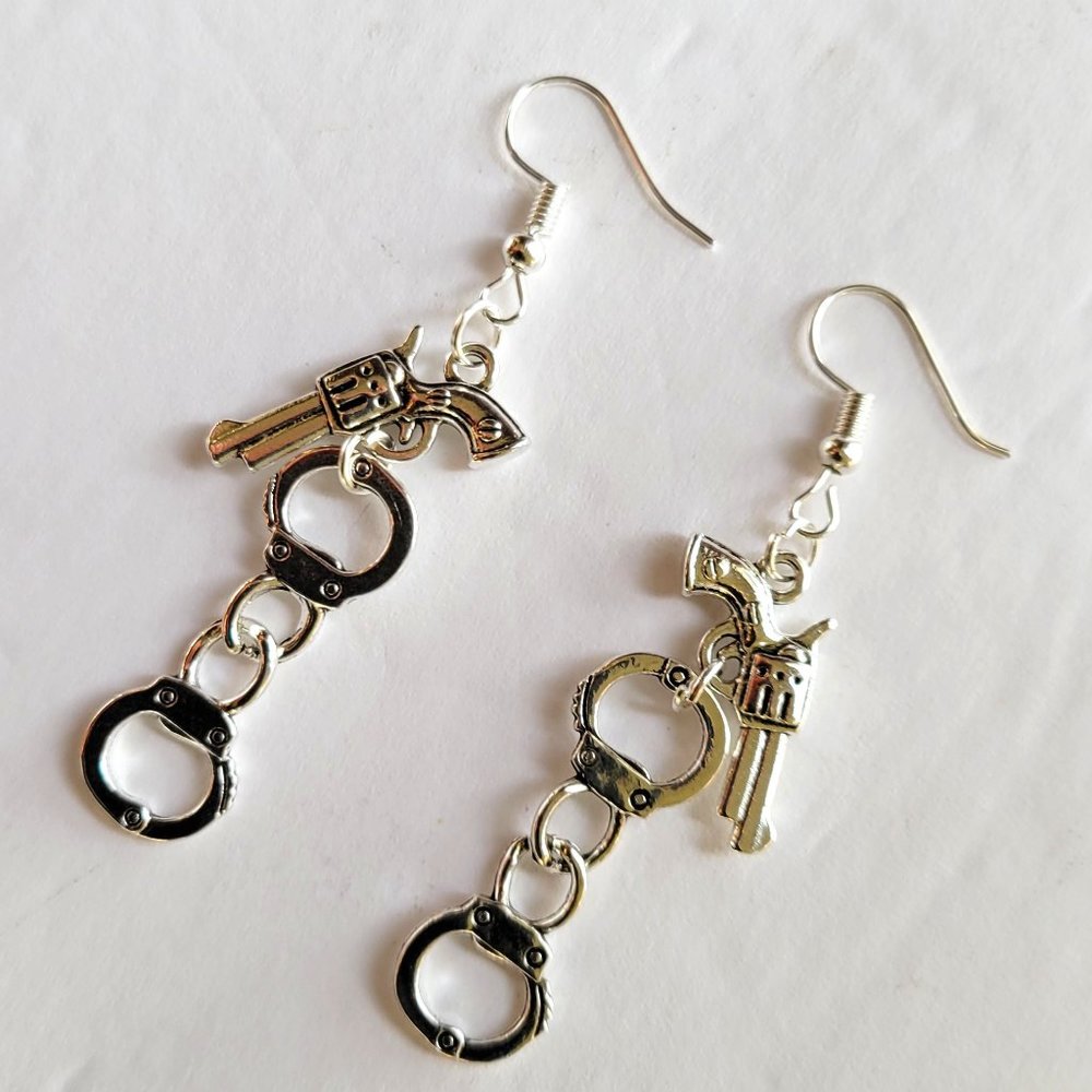 Punk Earrings - Gun & Handcuff Charms NWOT